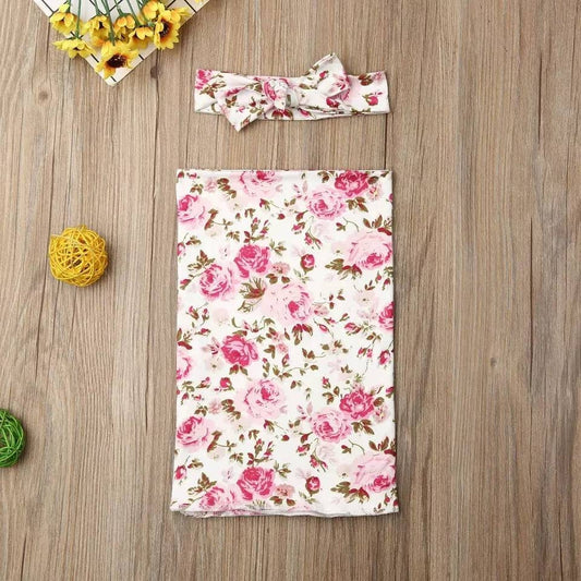 Organic Cotton Swaddle Blanket And Matching Bow