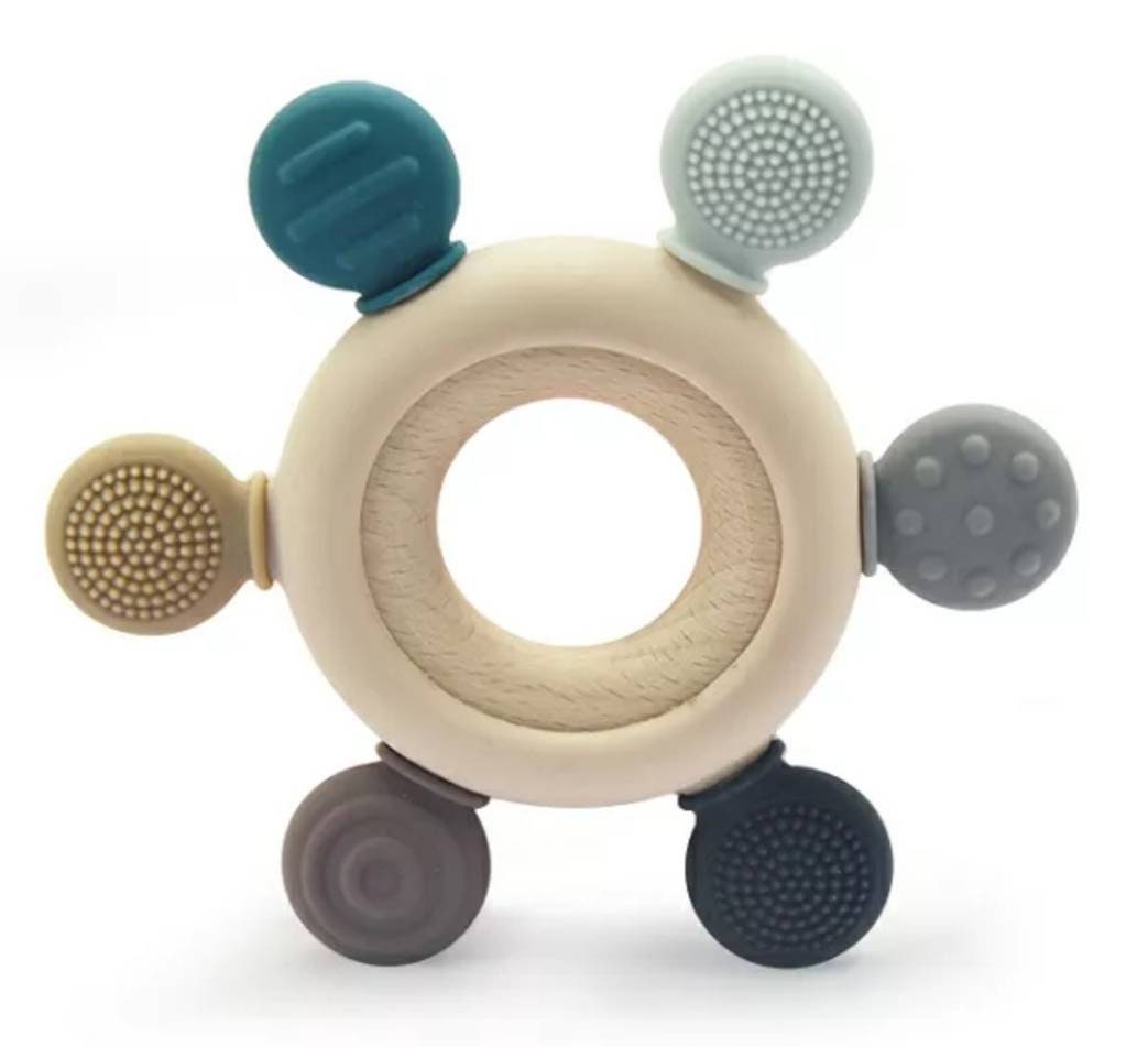 wooden / silicone sensory teether pastel 2