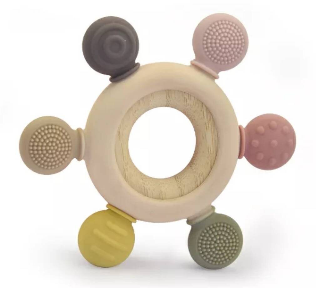wooden / silicone sensory teether pastel 1